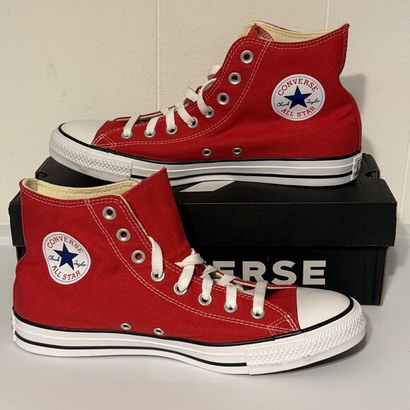 Converse Chuck Taylor All Star Hi High Top Shoes Mens 9.5 Womens 11.5 Red Canvas - Picture 1 of 10